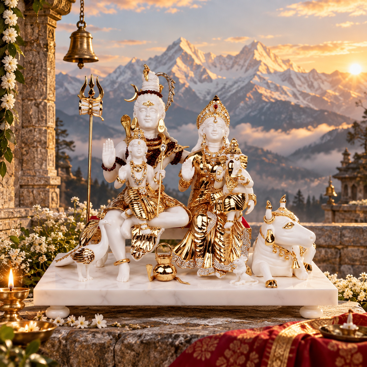 Shiv Parivaar - White in Resin and Gold Plated