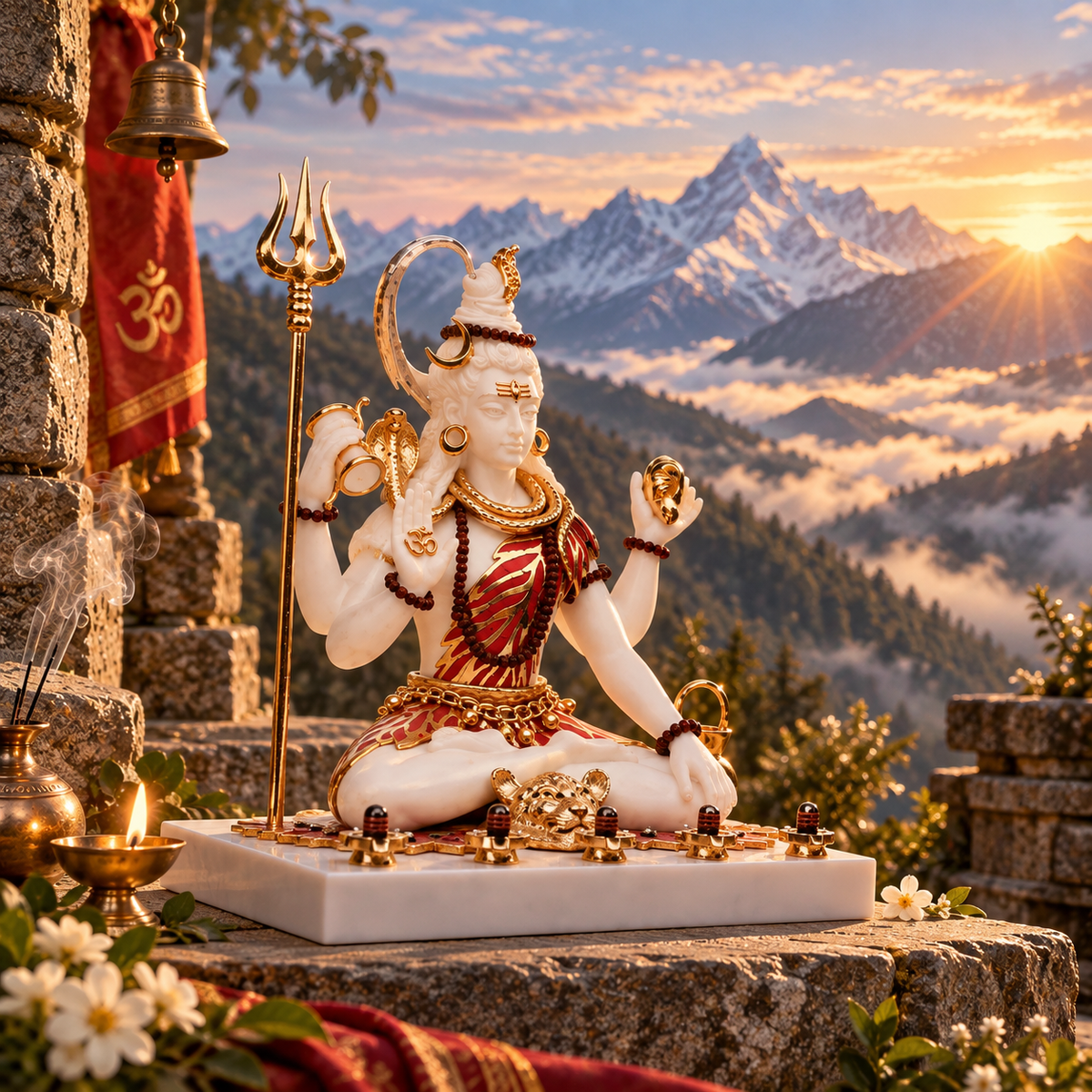 Shiva Idol  - White and Coral in Resin and Gold Plated
