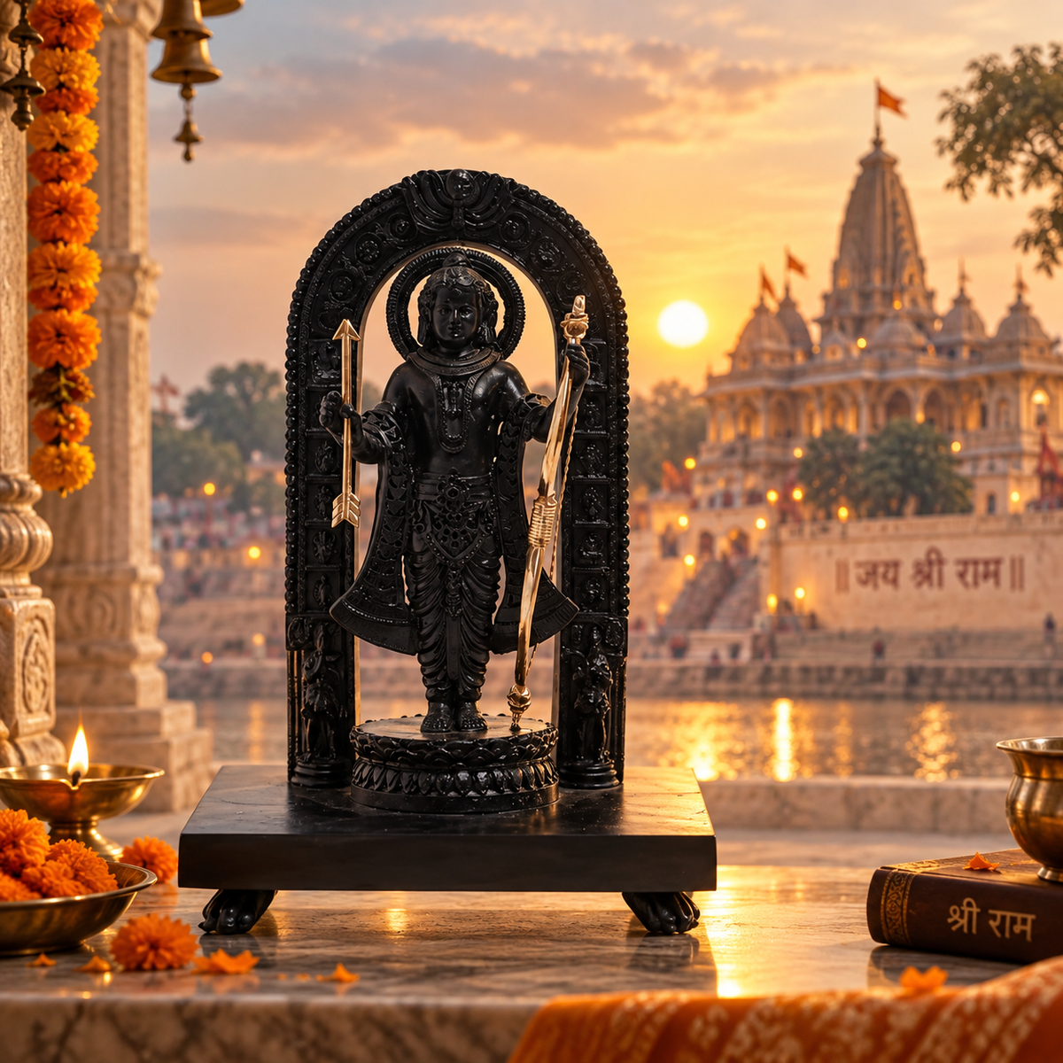 Ram Idol - Black in Resin and Gold Plated