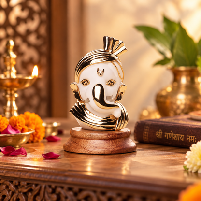 Pagdivinayak Ganesh Idol - White in Resin and Gold Plated
