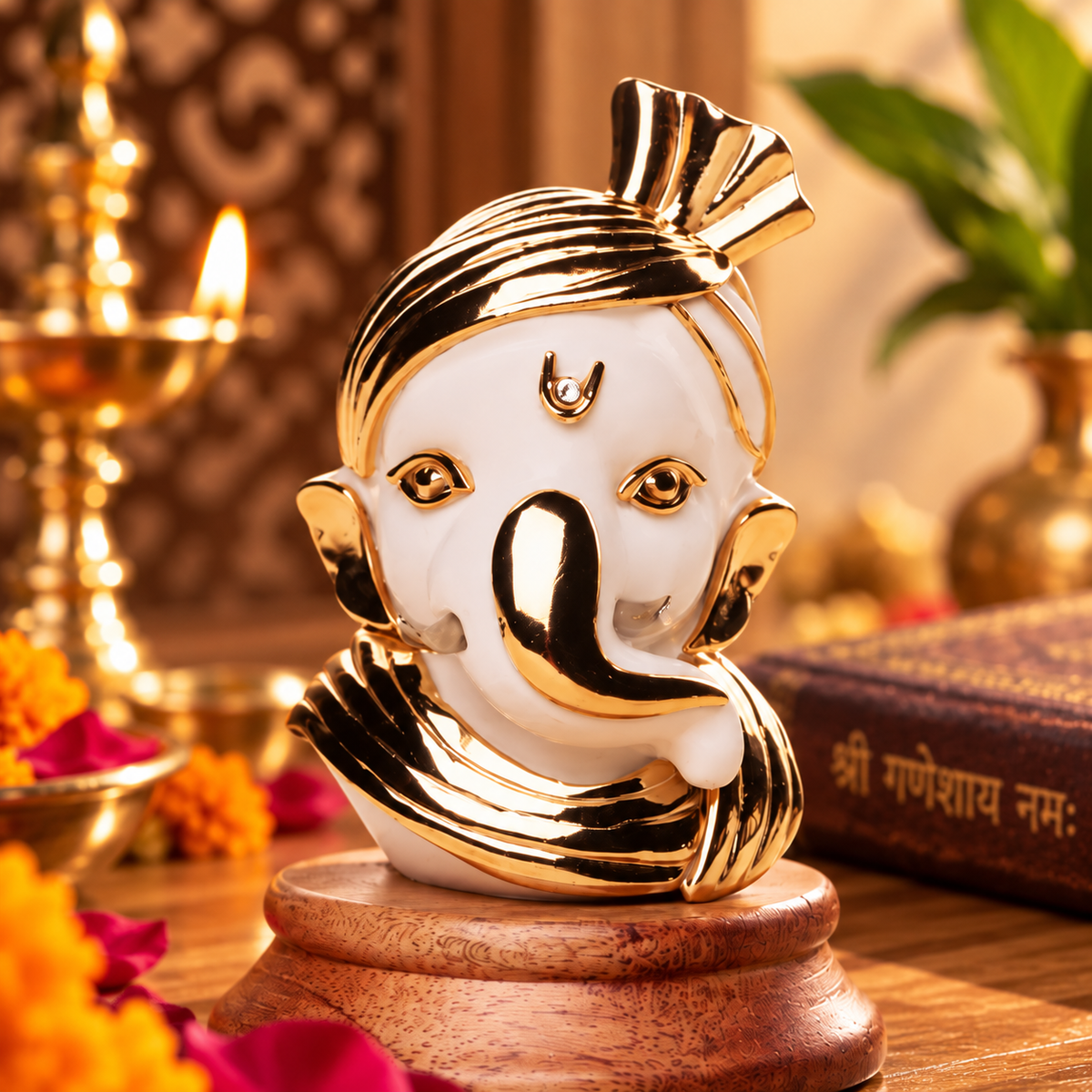 Pagdivinayak Ganesh Idol - White in Resin and Gold Plated