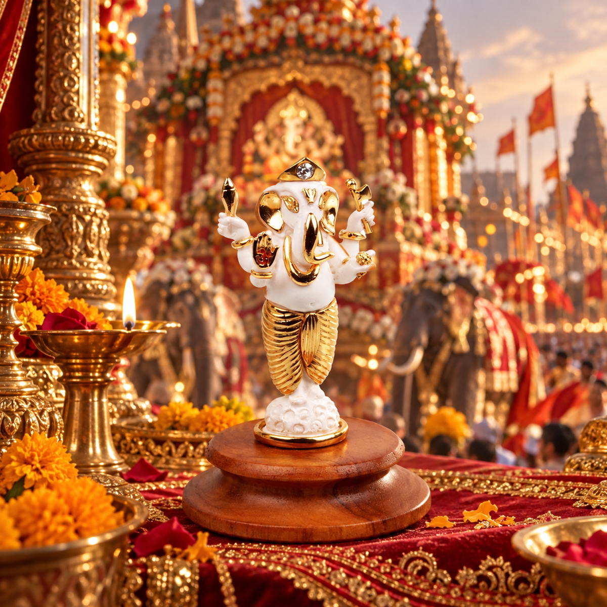 Vinayak Ganesh Idol - White in Resin and Gold Plated