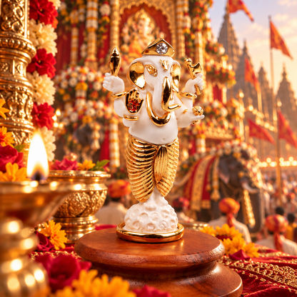 Vinayak Ganesh Idol - White in Resin and Gold Plated