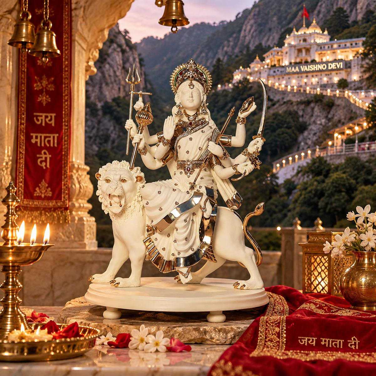 Sheravali Mata Idol - Large in Resin and Gold Plated