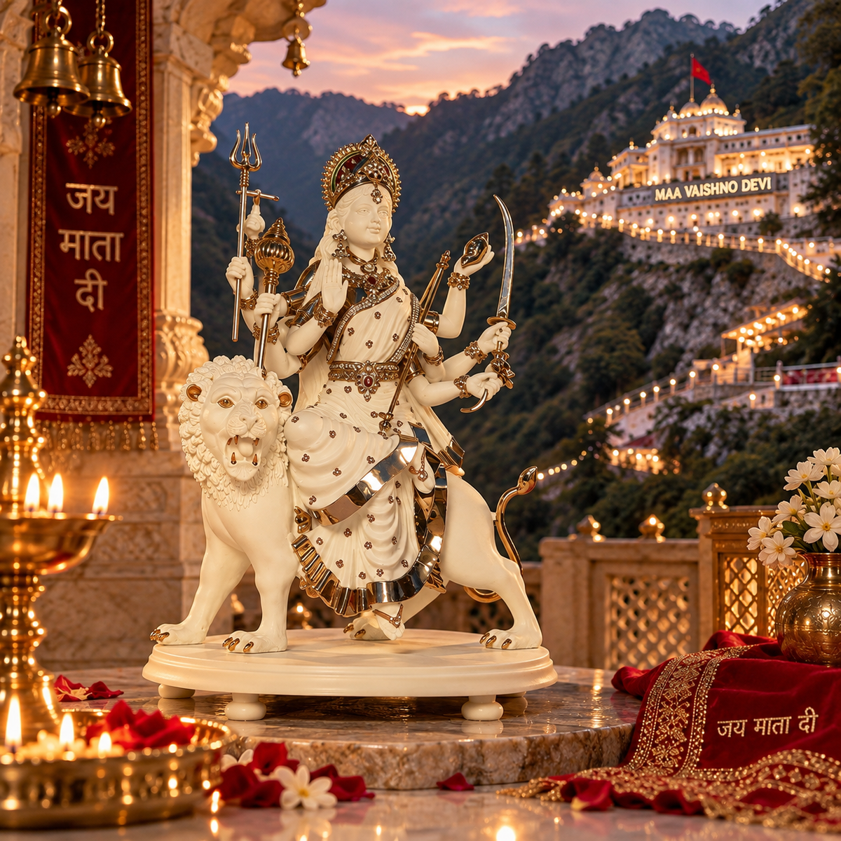 Sheravali Mata Idol - Large in Resin and Gold Plated