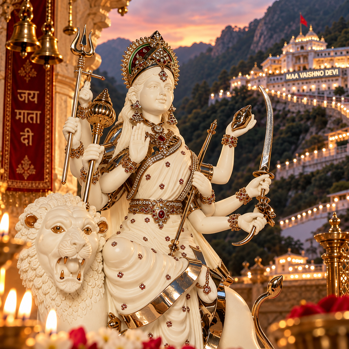 Sheravali Mata Idol - Large in Resin and Gold Plated