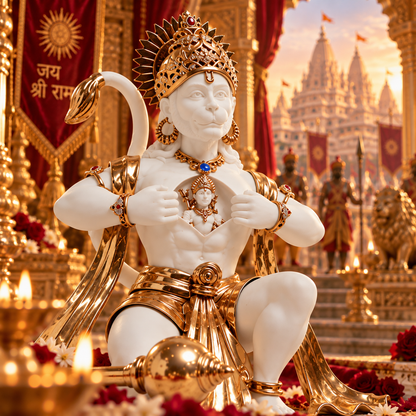 Rambhakt  Hanuman Idol - White in Resin and Gold Plated