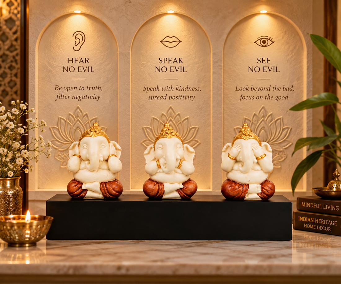 Trigajanana Ganesha Idol - Beige in Composite Marble