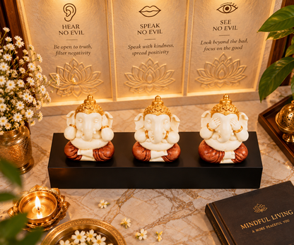 Trigajanana Ganesha Idol - Beige in Composite Marble