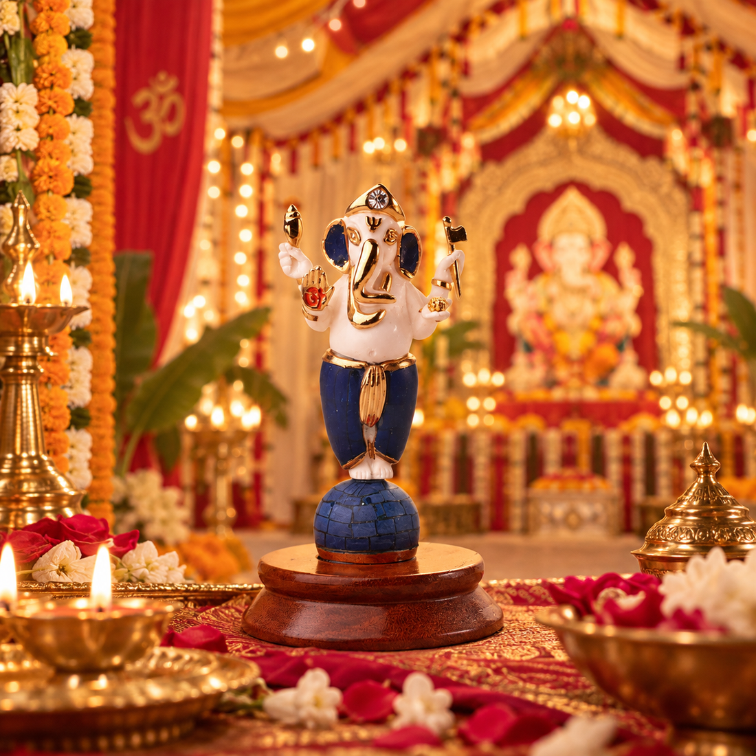 Vinayaka Ganesh Idol -  Lapis lazuli and Gold Plated