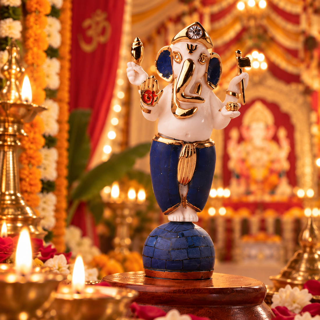 Vinayaka Ganesh Idol -  Lapis lazuli and Gold Plated