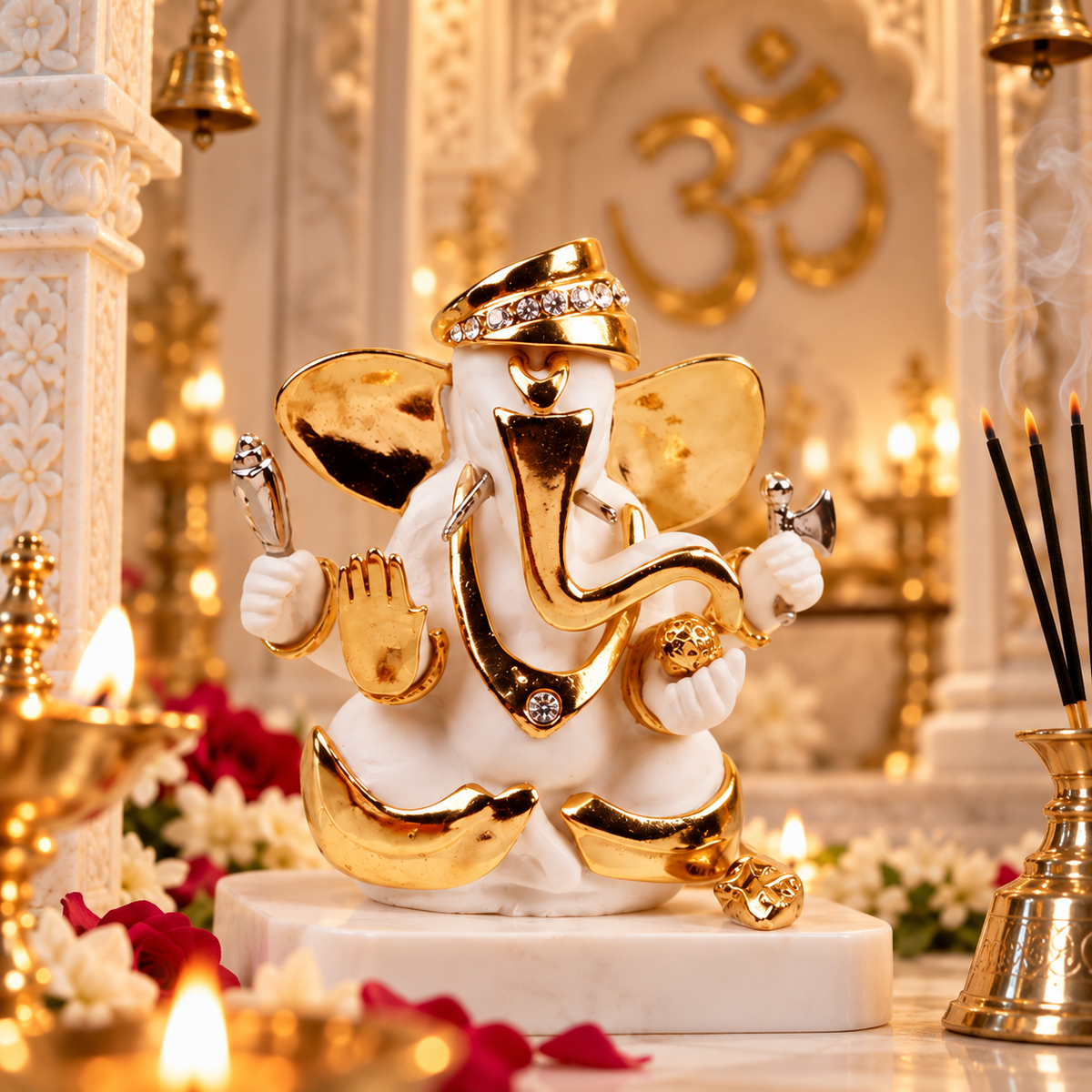 Umaputra Ganesh Idol - Resin and Gold Plated