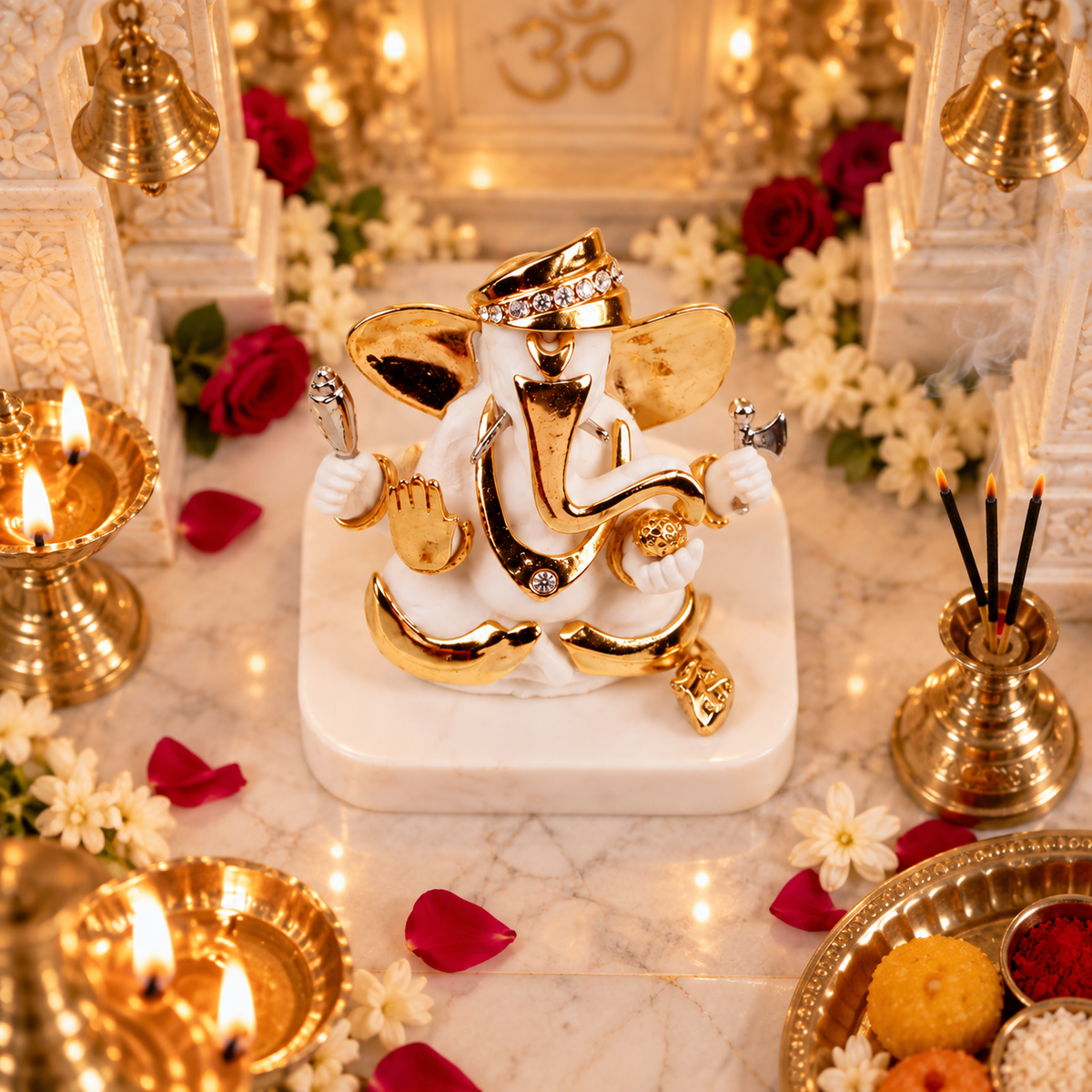 Umaputra Ganesh Idol - Resin and Gold Plated
