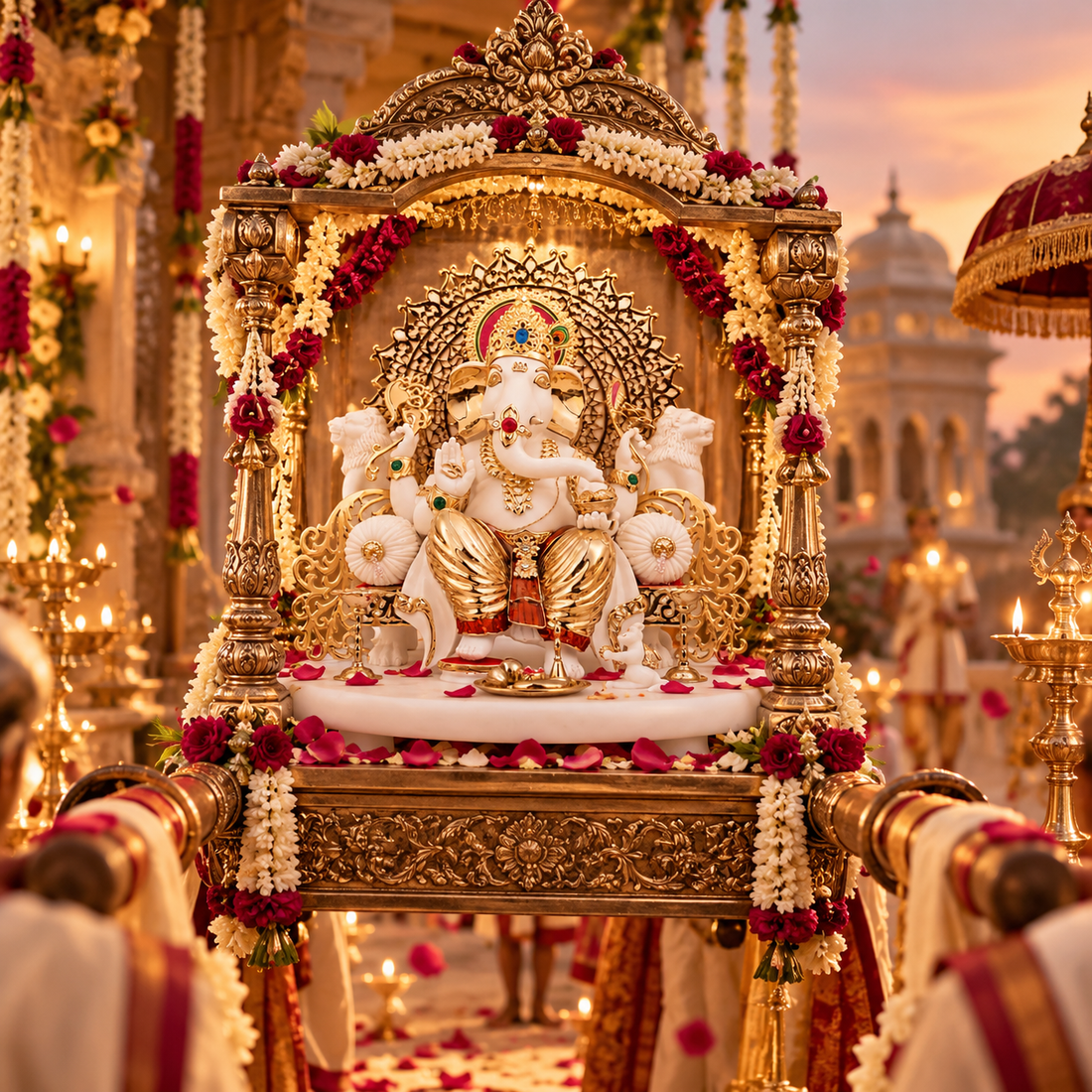 Vinayaka Ganesh Idol - Large white  in Resin and Gold Plated