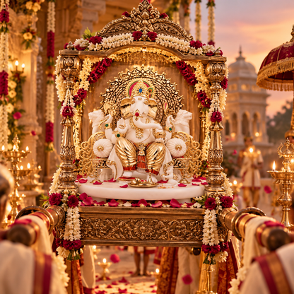 Vinayaka Ganesh Idol - Large white  in Resin and Gold Plated