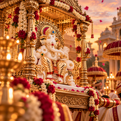 Vinayaka Ganesh Idol - Large white  in Resin and Gold Plated