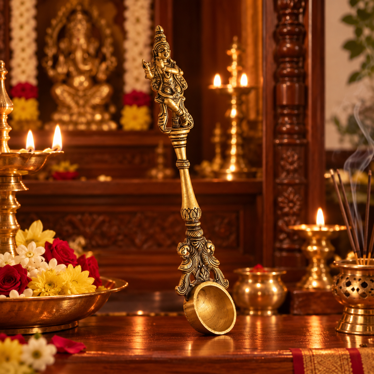 Krishna Holy Water Spoon - Brass