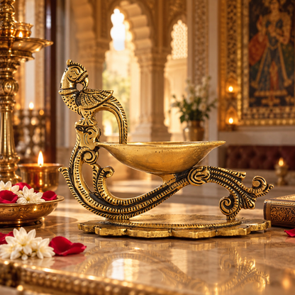 Parrot Diya With Handle in Brass