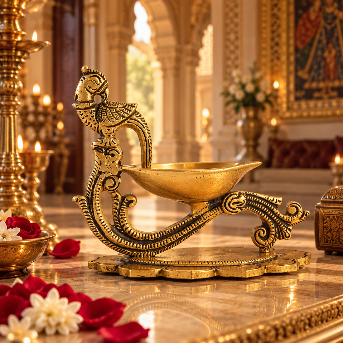 Parrot Diya With Handle in Brass