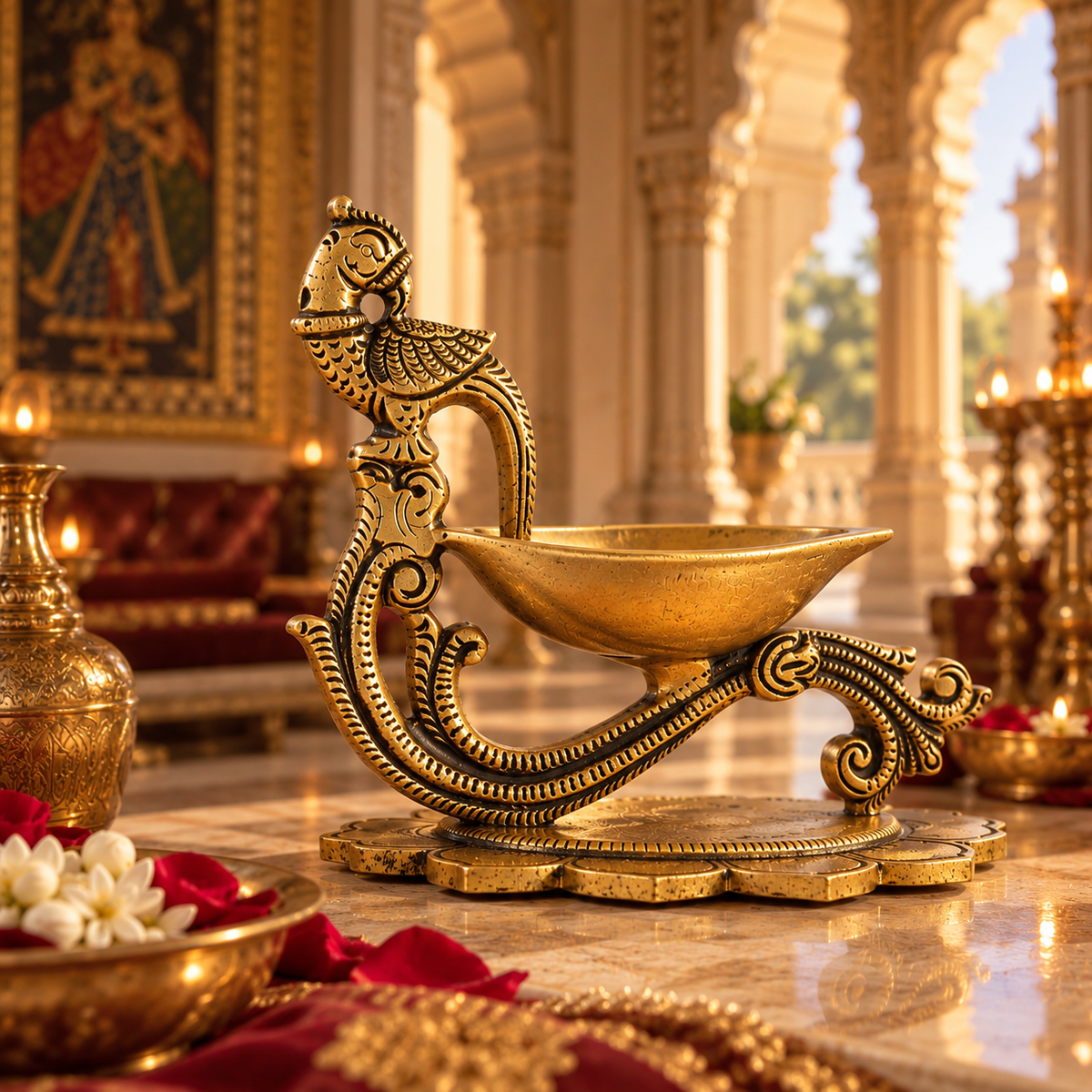 Parrot Diya With Handle in Brass