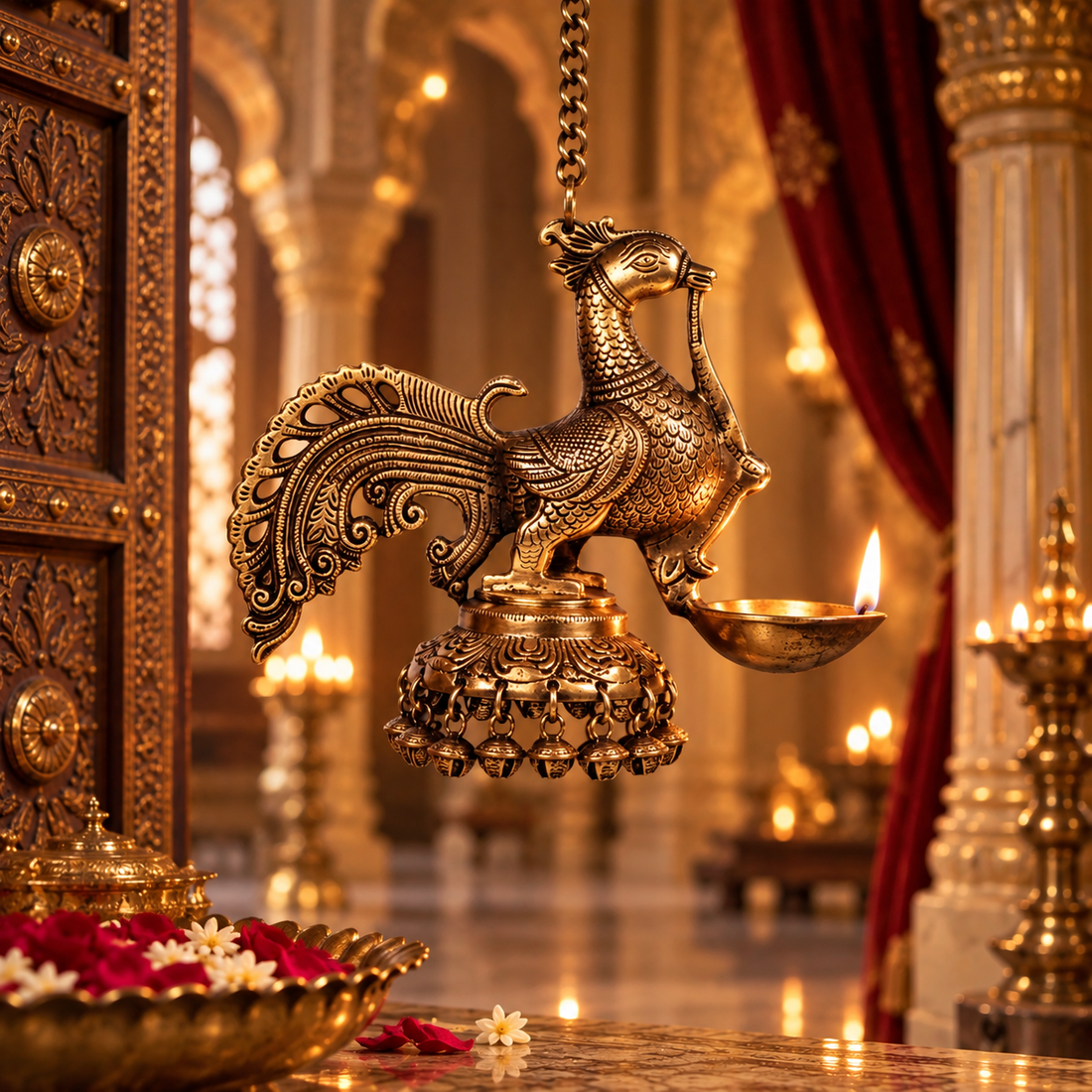 Peacock Lamp - Brass