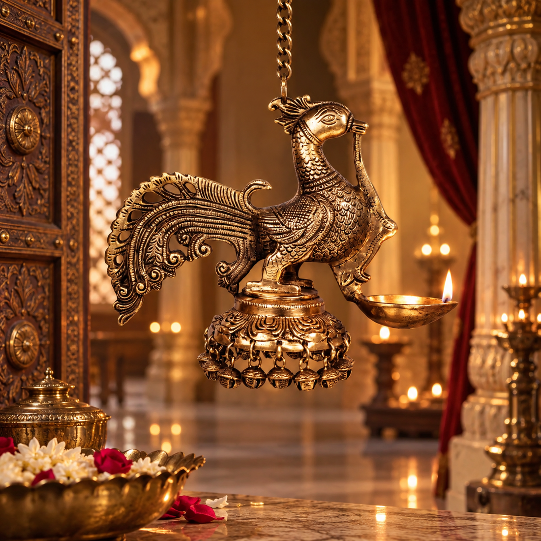 Peacock Lamp - Brass