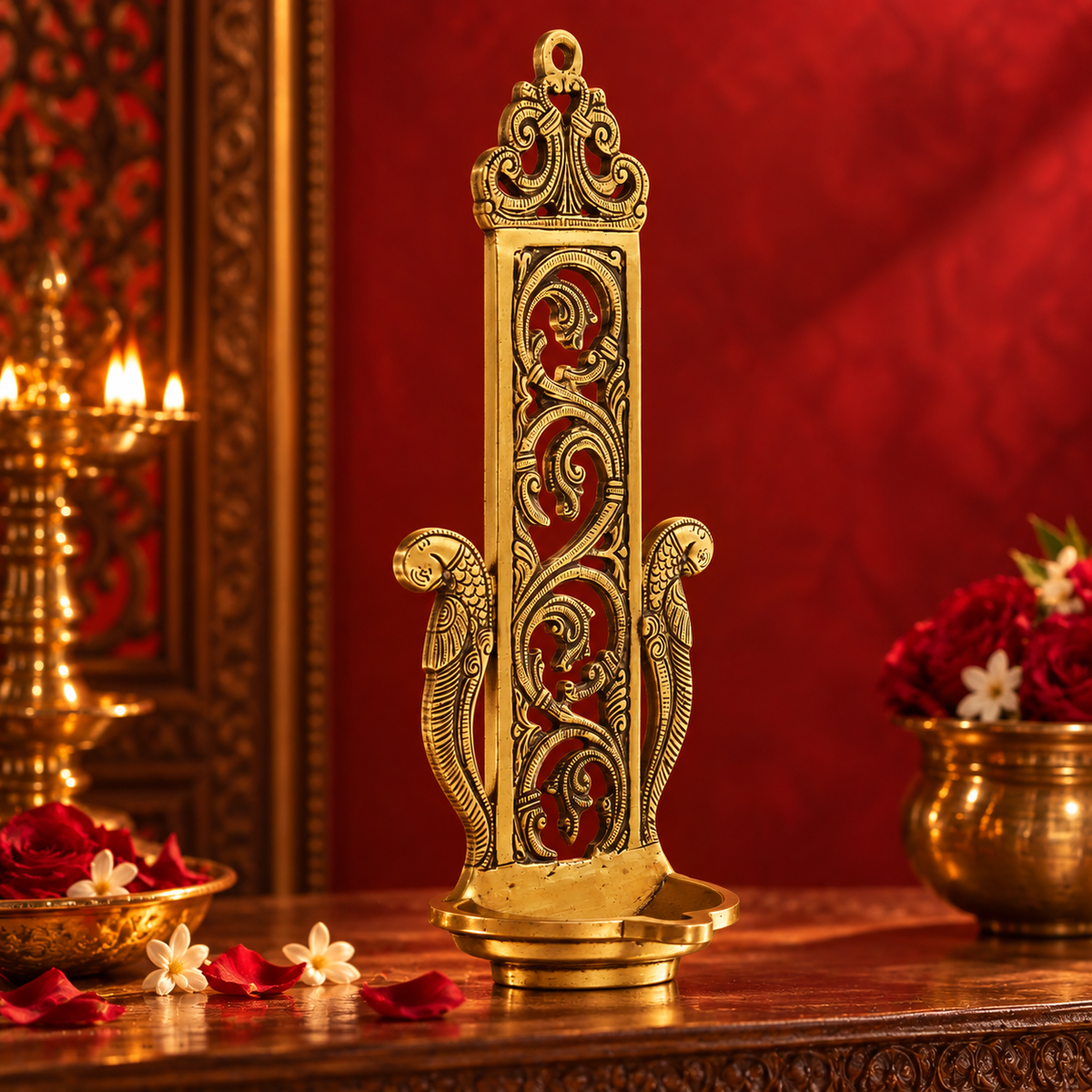 Twin Sparrow - Wall Diya in Brass