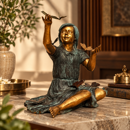 Butterfly Girl - Sculpture in  Brass