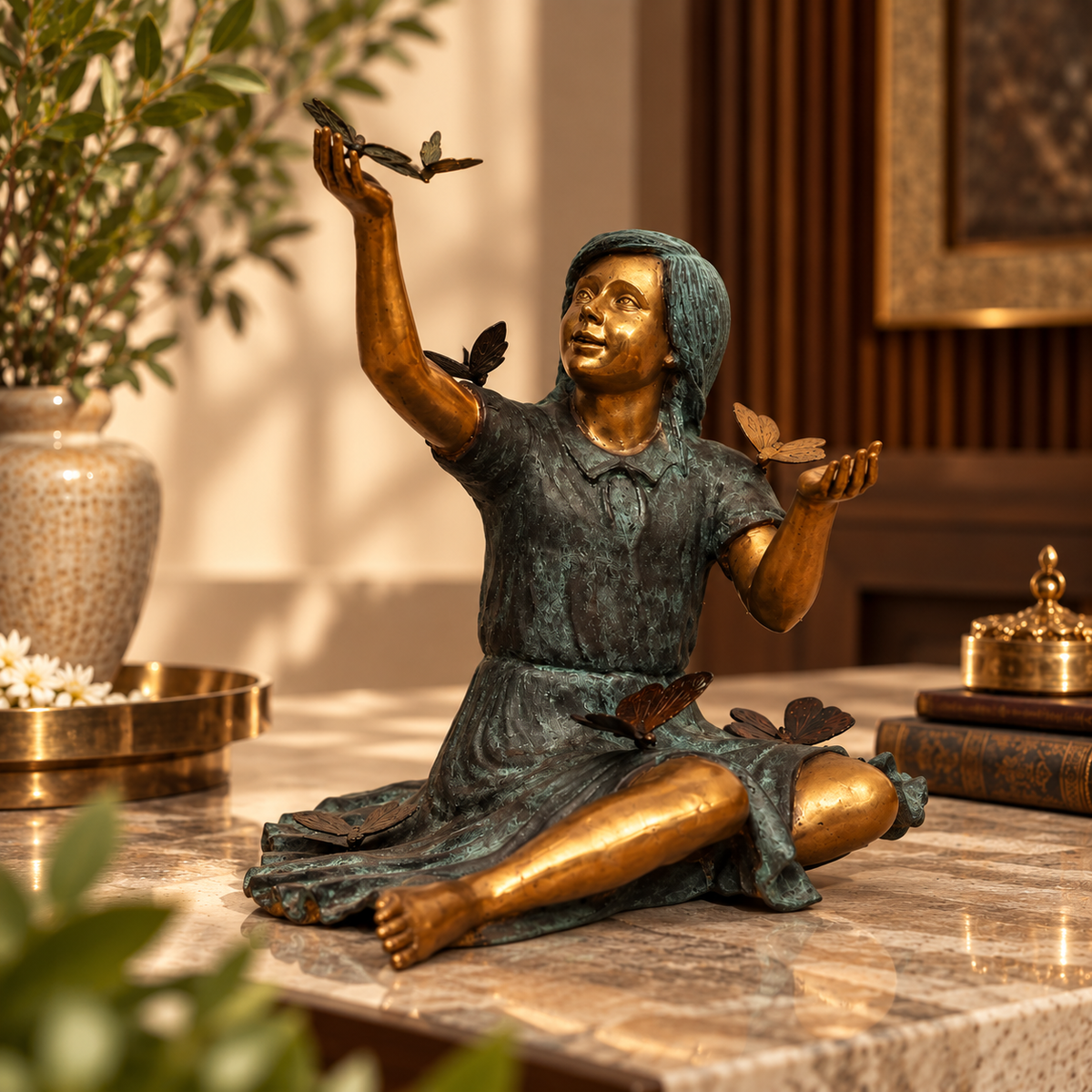 Butterfly Girl - Sculpture in  Brass