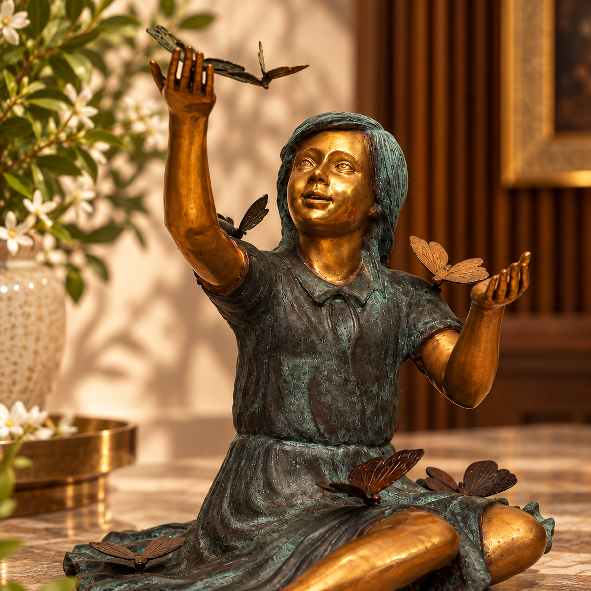 Butterfly Girl - Sculpture in  Brass