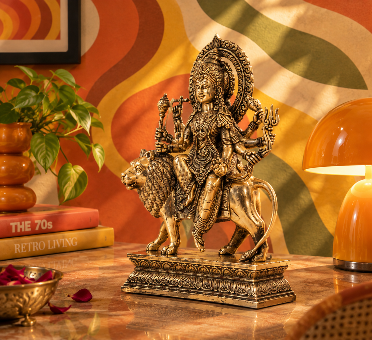 Durga With Base Idol - Large in Brass