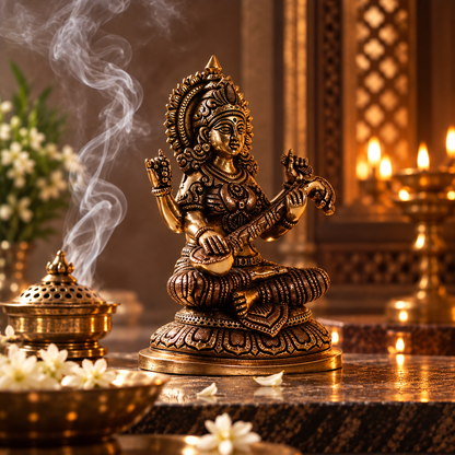Saraswati Idol - Oval Base in Brass