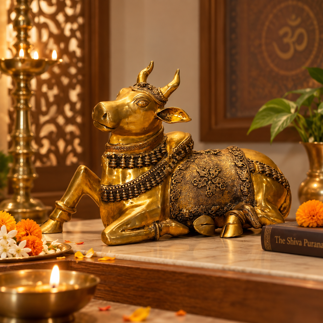 Sitting Nandi in Brass