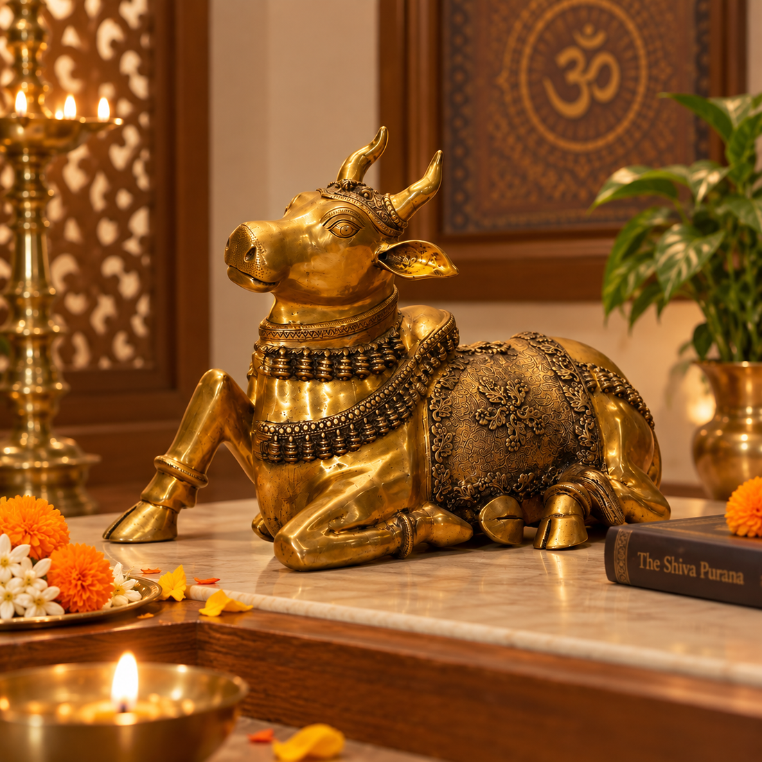 Sitting Nandi in Brass