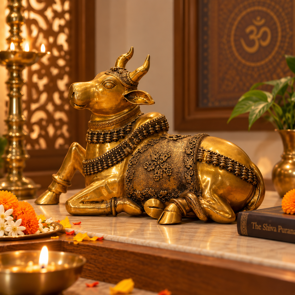 Sitting Nandi in Brass