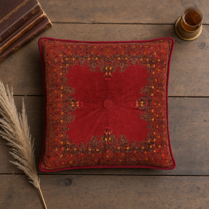 Jamawar Cushion - Tufted Center Button