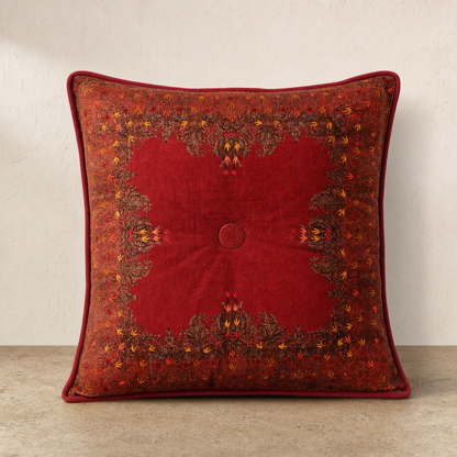 Jamawar Cushion - Tufted Center Button