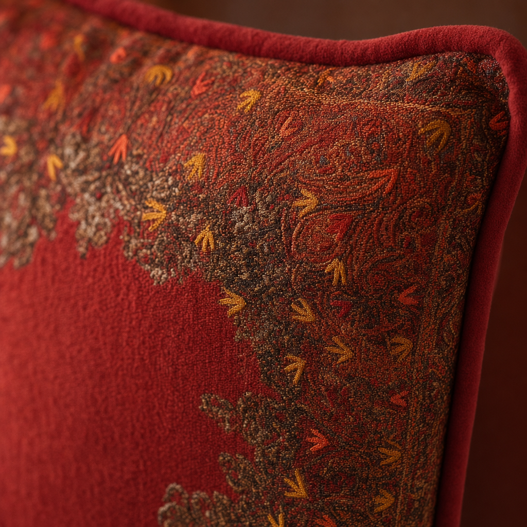 Jamawar Cushion - Tufted Center Button