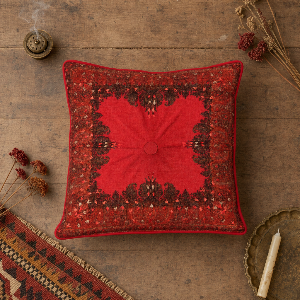 Jamawar Cushion - Tufted Center Button