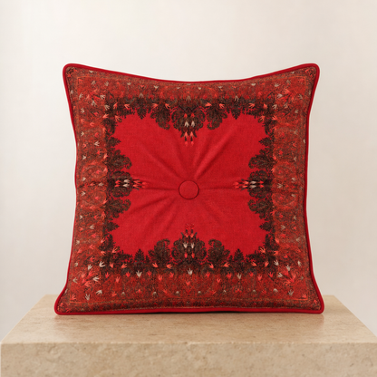 Jamawar Cushion - Tufted Center Button