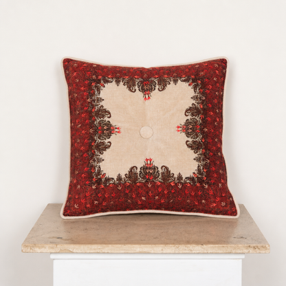 Jamawar Cushion - Tufted Center Button