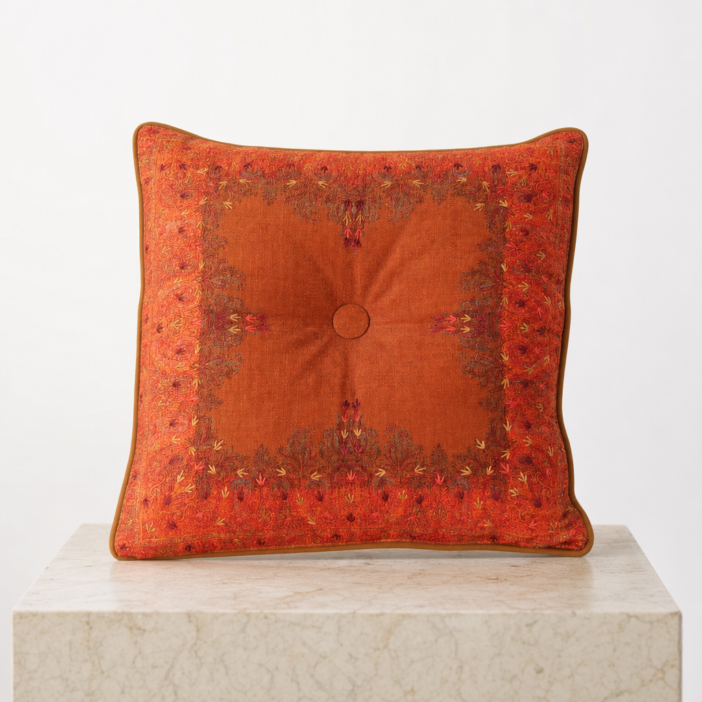 Jamawar Cushion - Tufted Center Button