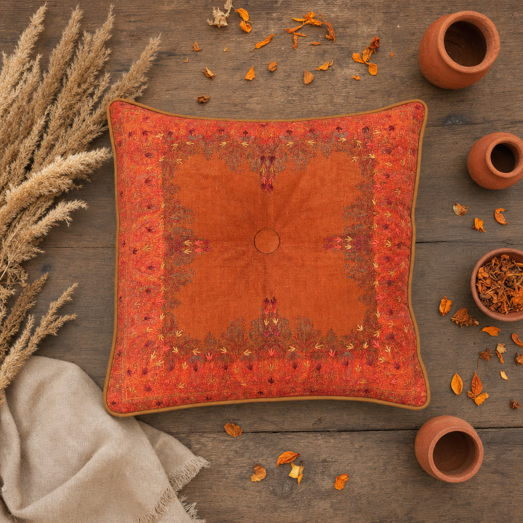 Jamawar Cushion - Tufted Center Button