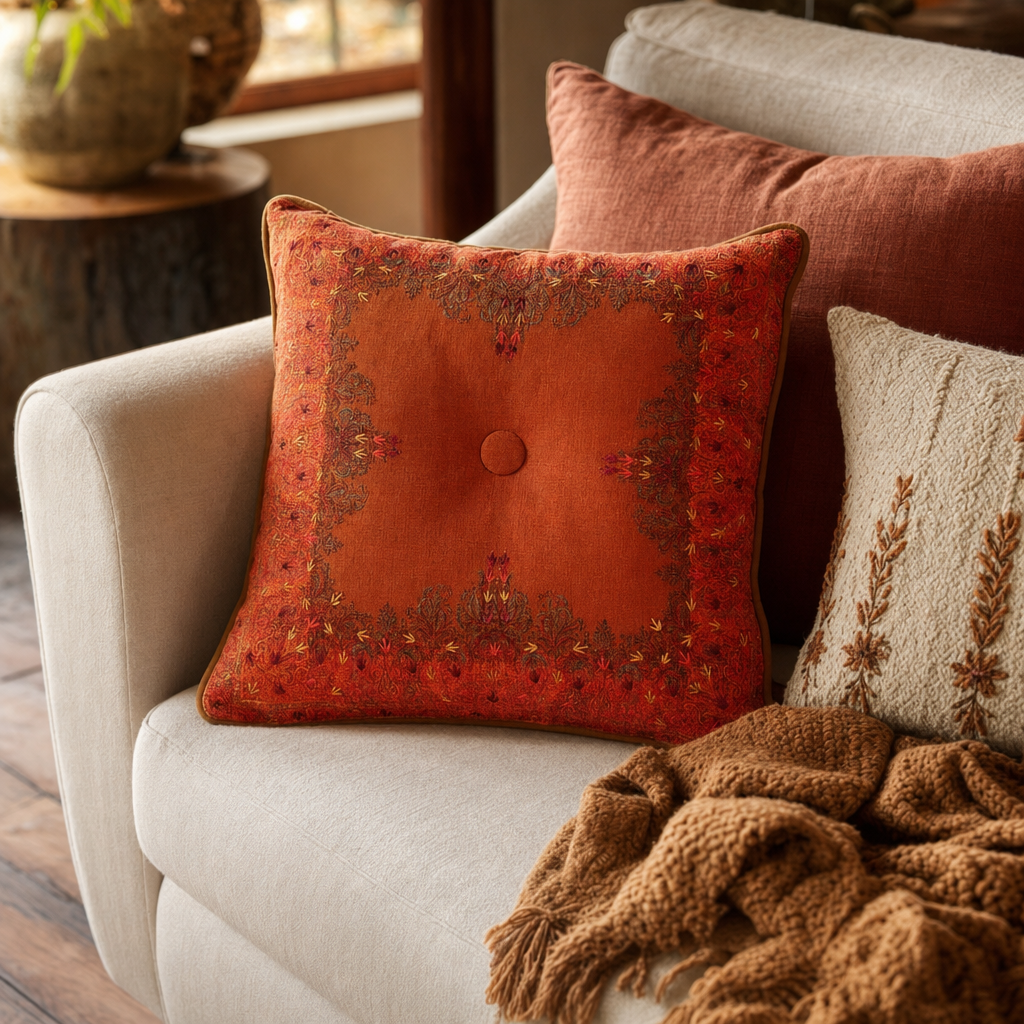 Jamawar Cushion - Tufted Center Button