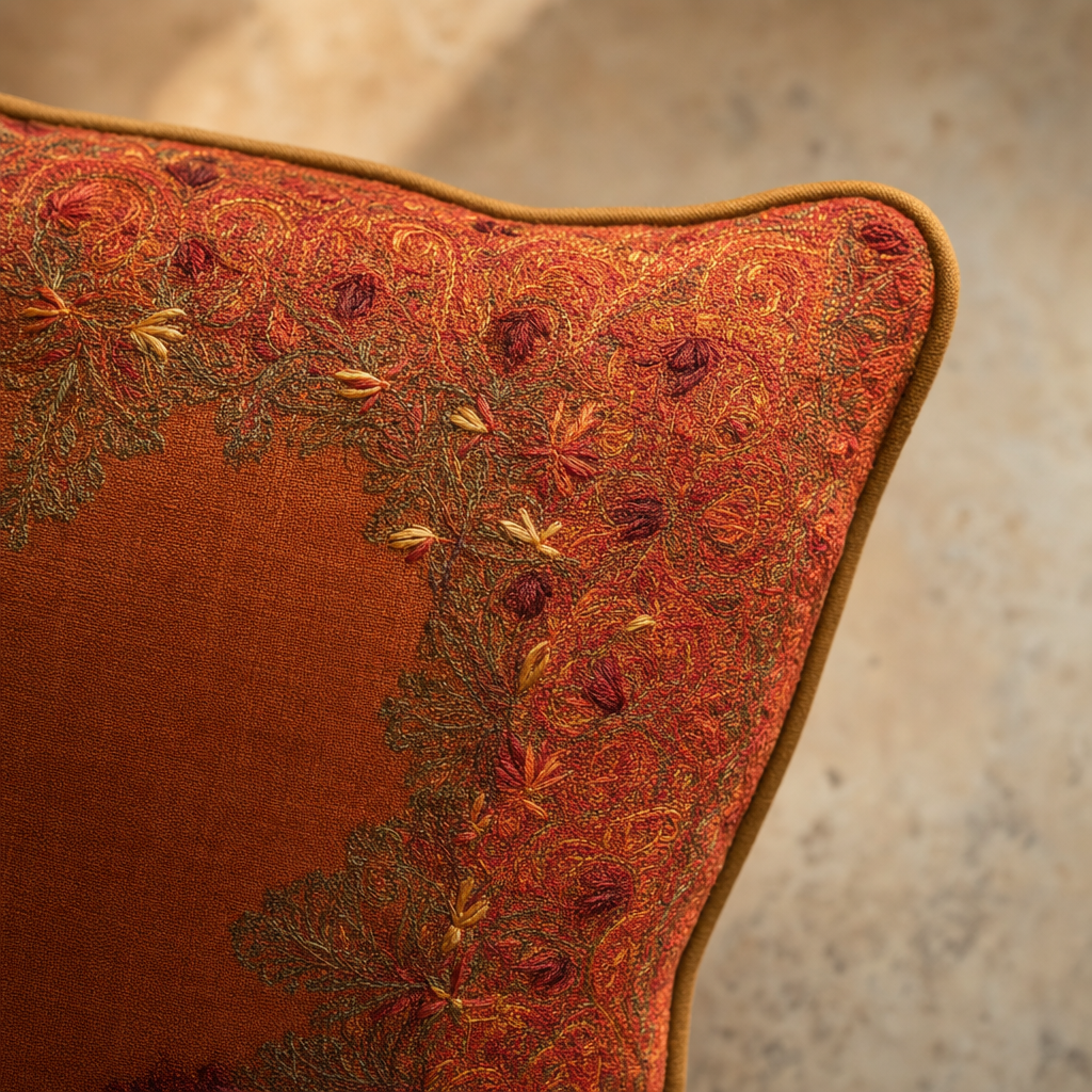 Jamawar Cushion - Tufted Center Button