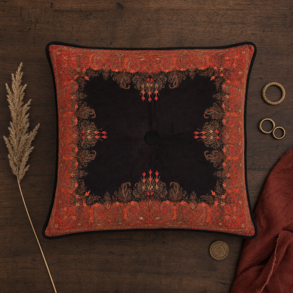 Jamawar Cushion - Tufted Center Button