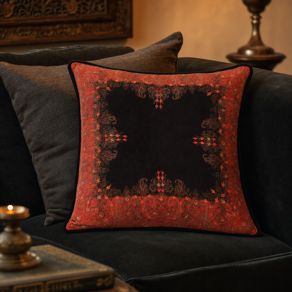 Jamawar Cushion - Tufted Center Button