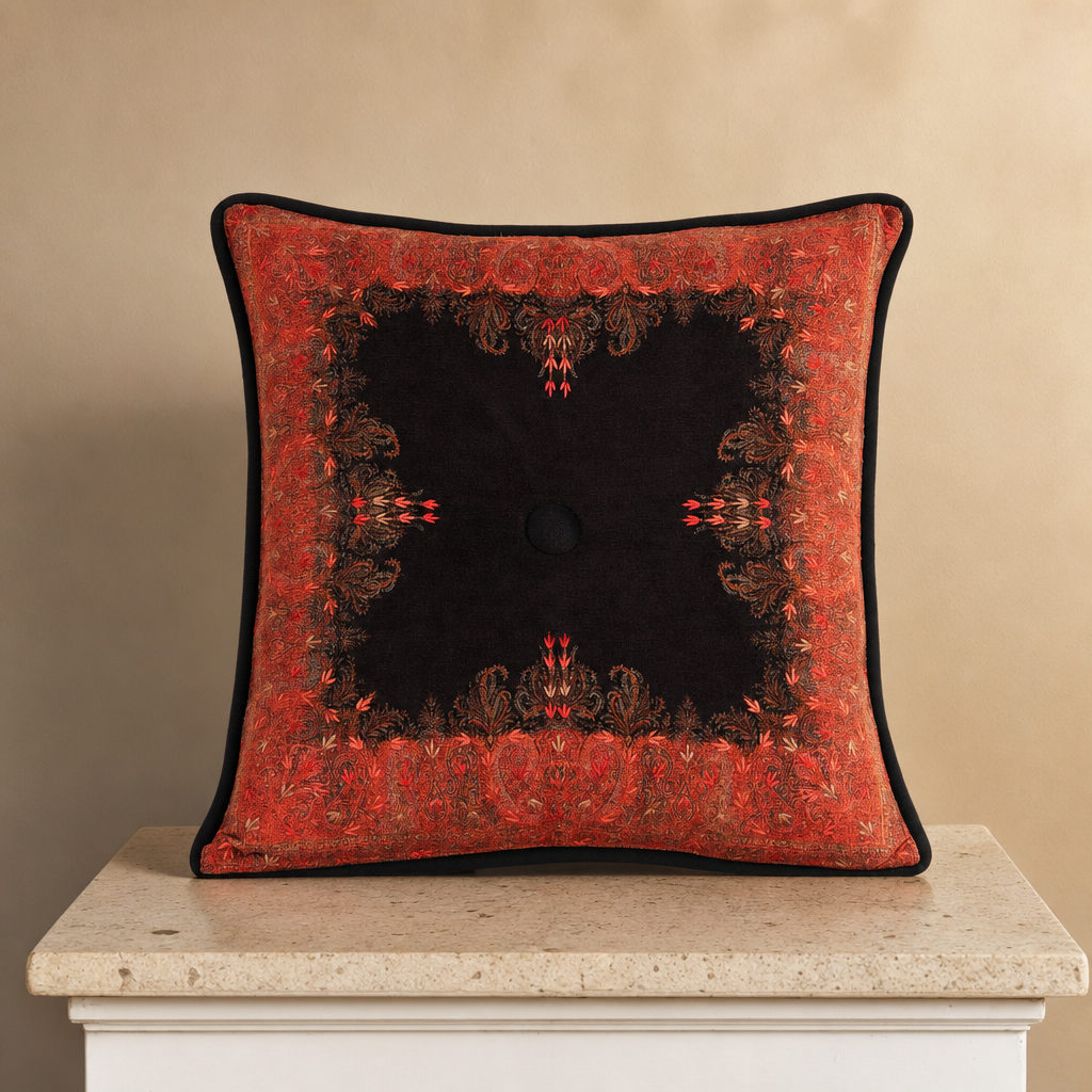 Jamawar Cushion - Tufted Center Button