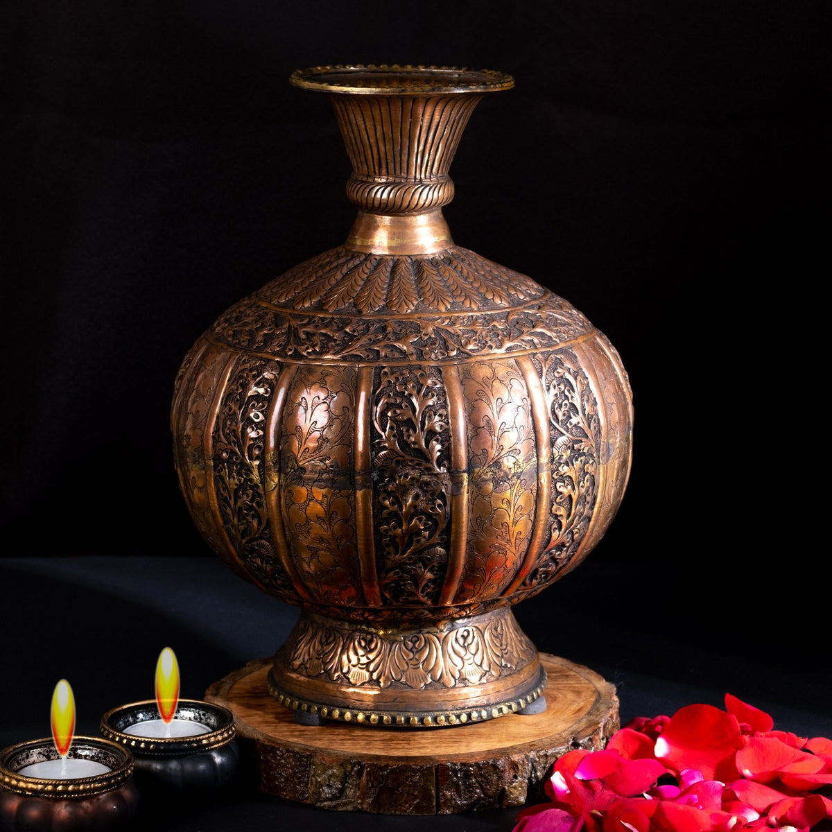 Vintage Carved Pot -  Copper