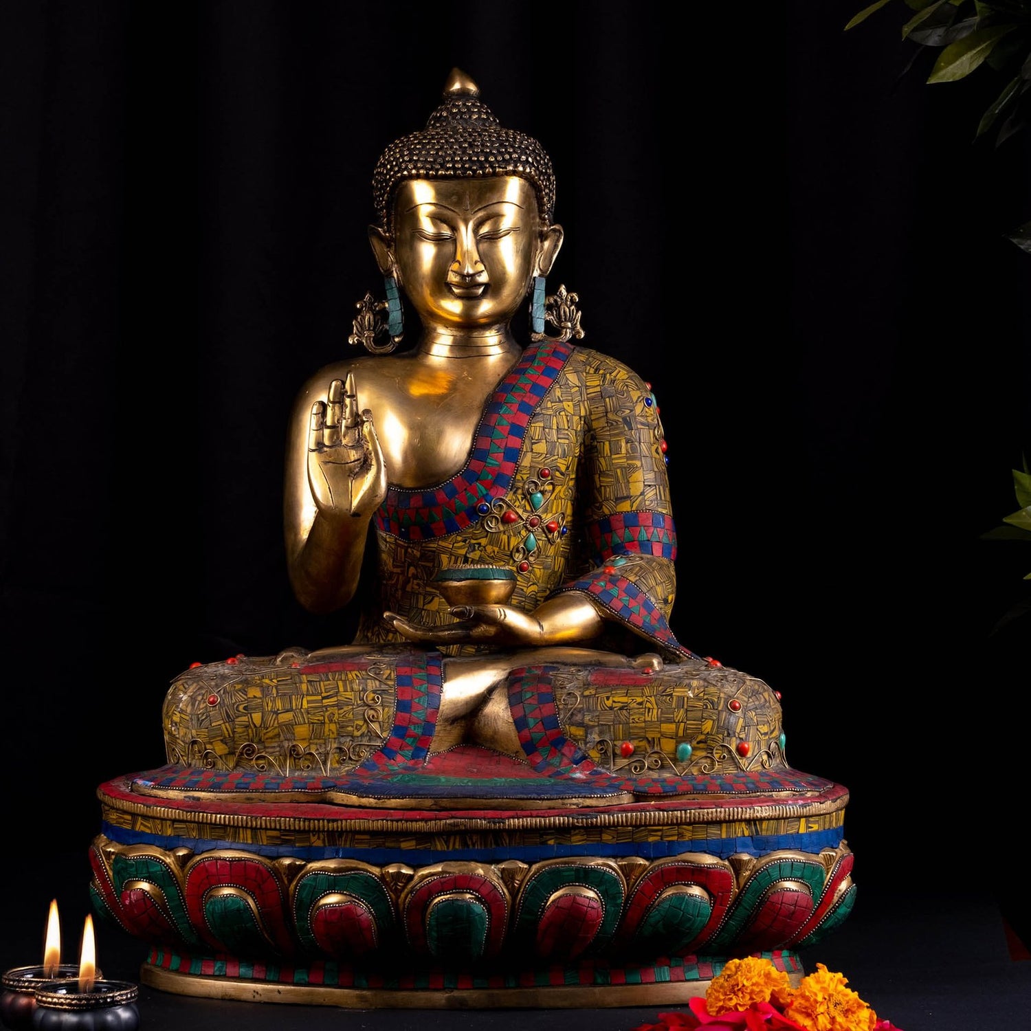 Mosaic Buddha Sitting - Large in Brass